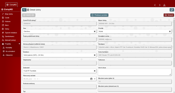 Coflow – workflow management, seznam úkolů techniků